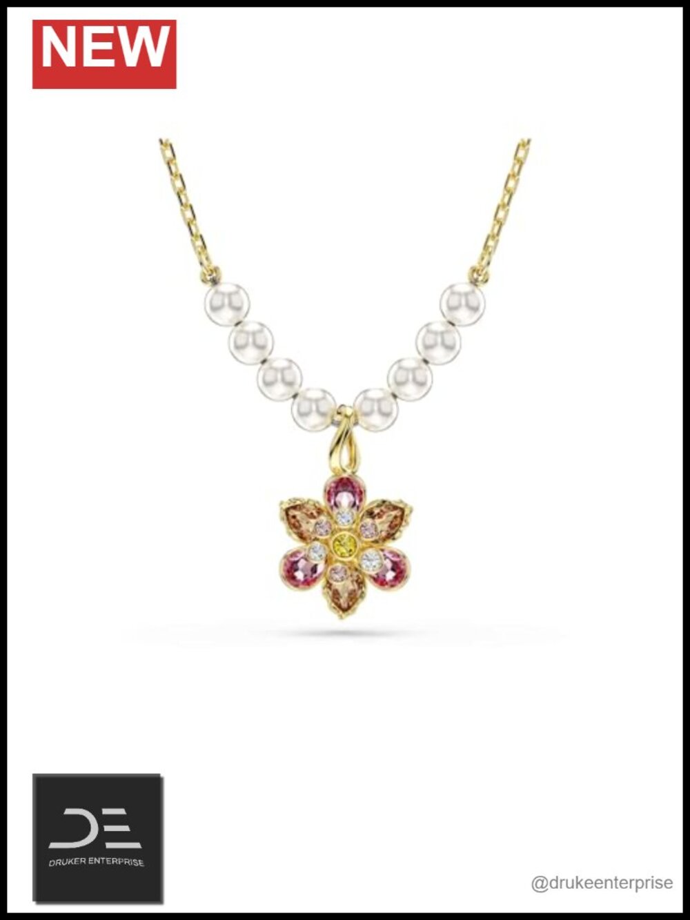 Swarovski Crystal Flower Pendant Necklace Gold Tone 18 Inch